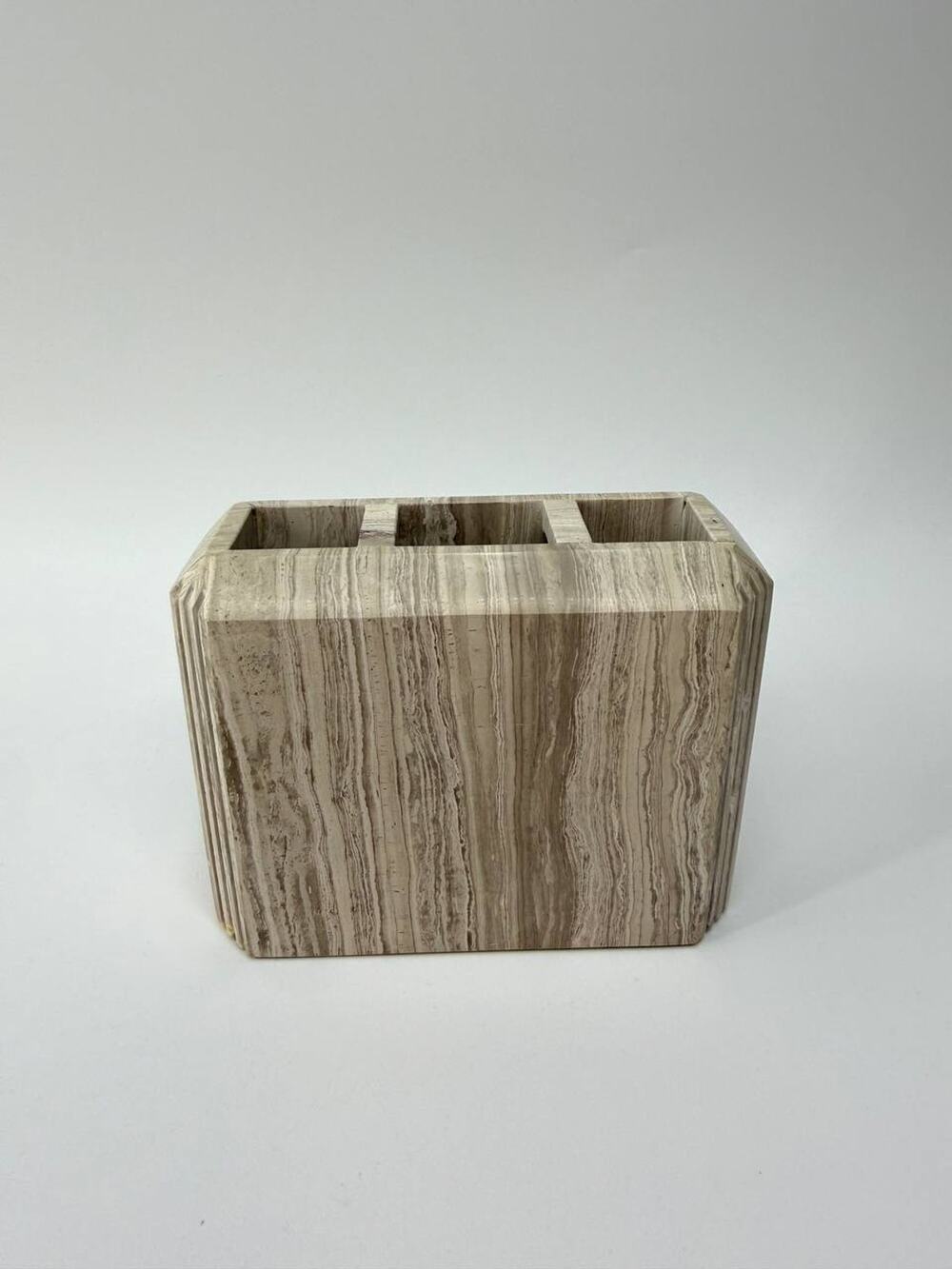 Stone Bathroom Toothbrush Holder 3 Slot Marble Travertine 2.38 lb